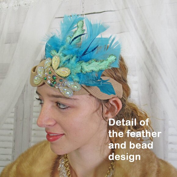 Great Gatsby inspired headband, Beads, glitter and feathers 1920's Flapper style - Picture 6 of 12